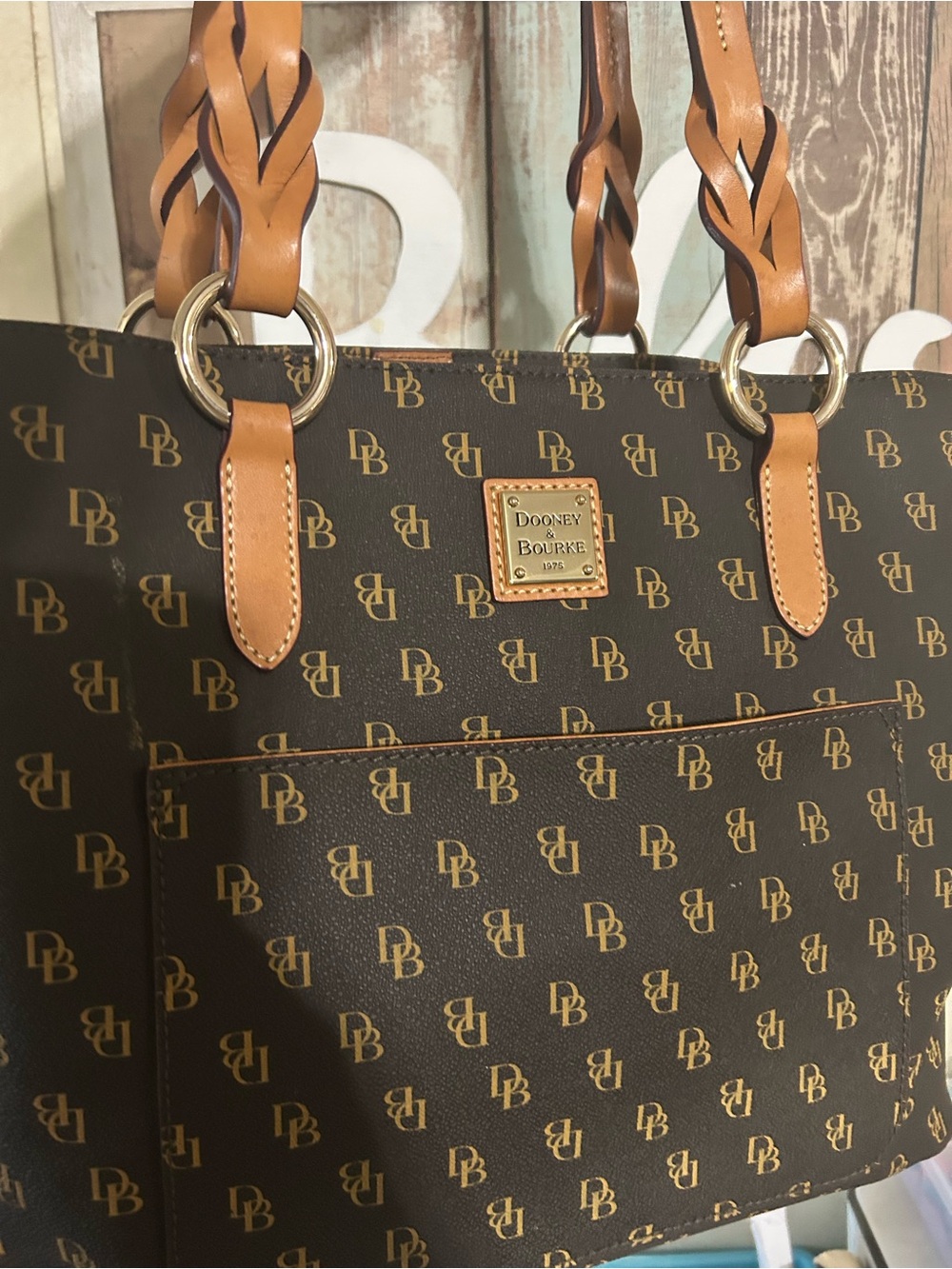 Dooney & Bourke Brown & Tan DB Signature Blakely Tote